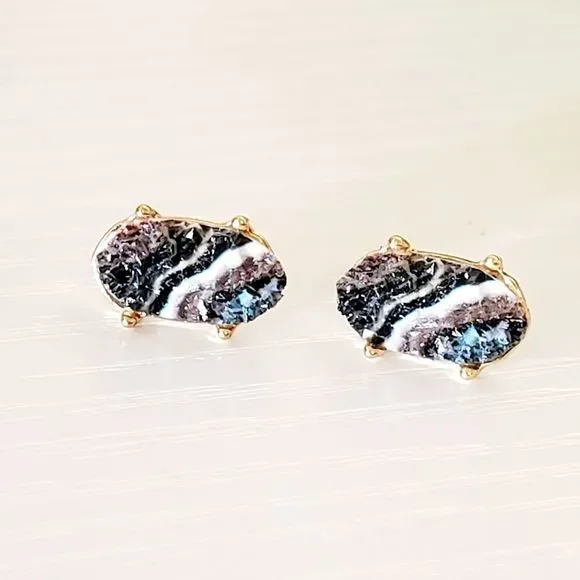 tiny Marble Druzy Stud Earrings - Picture 7 of 9